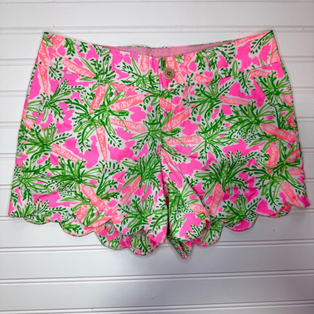 Lilly Pulitzer Buttercup Shorts Size 0 Pink Nibbles Carrots Scalloped Hem